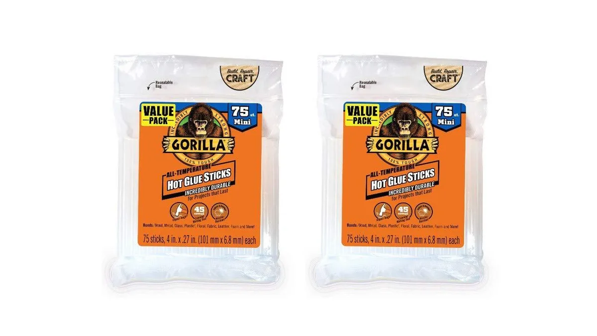  Gorilla 3027505 Mini Hot Glue Sticks Clear 4" x 0.27" 75 Count 2-Pack — product photo