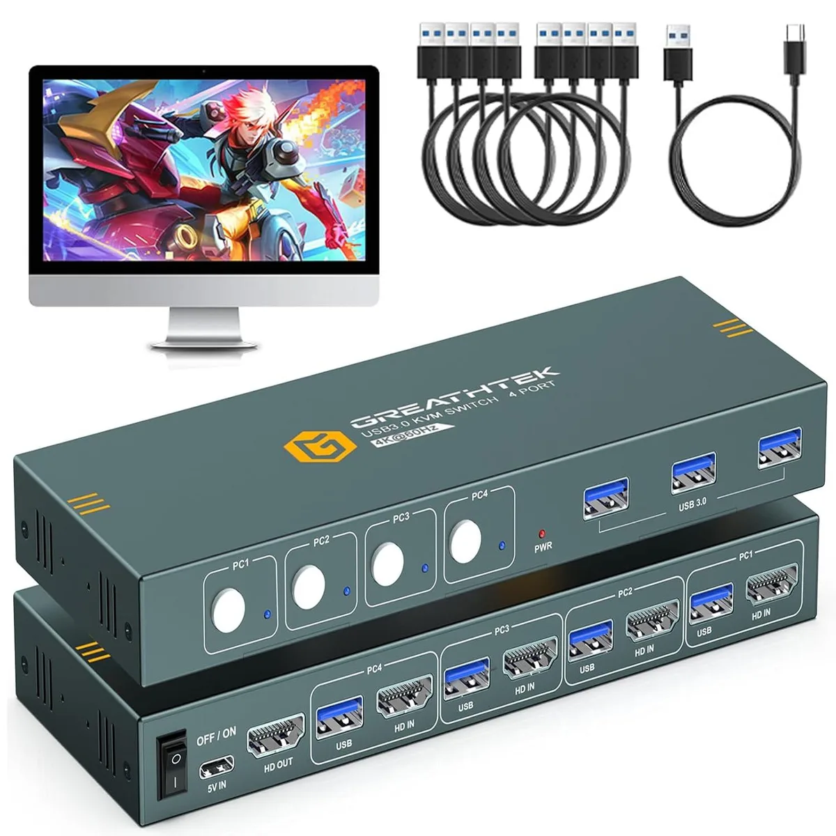 Explus-C Explus-C 4-Port HDMI KVM Switch 4K@60Hz 3×USB 3.0 — product photo