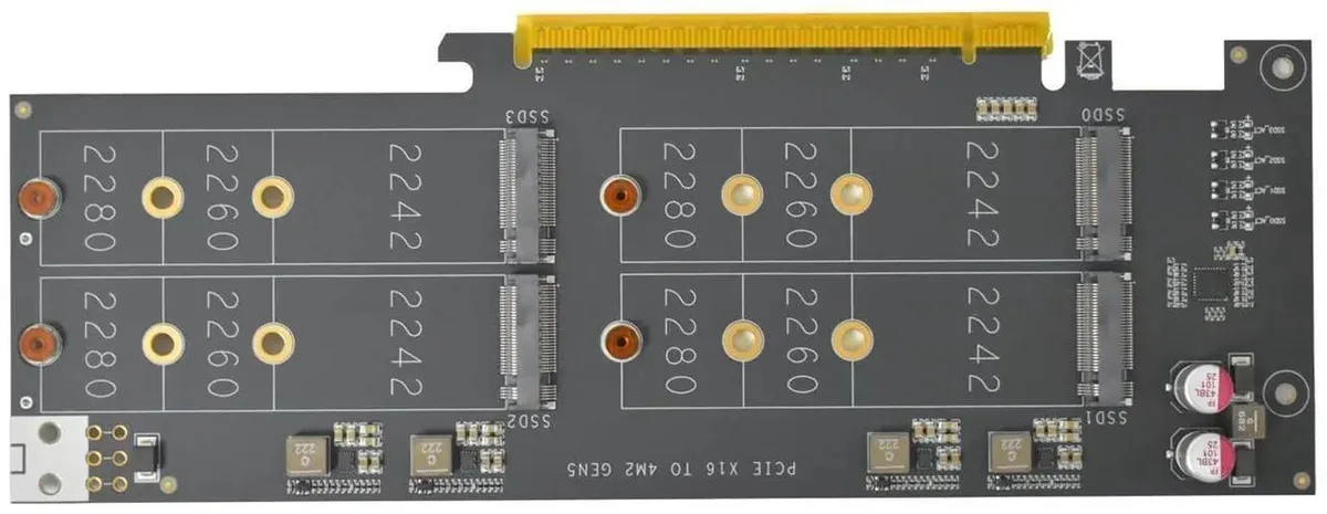 Vszerda Vszerda PCIe 5.0 x16 to 4 NVME M.2 SSD Adapter 2280 2260 2242 — product photo