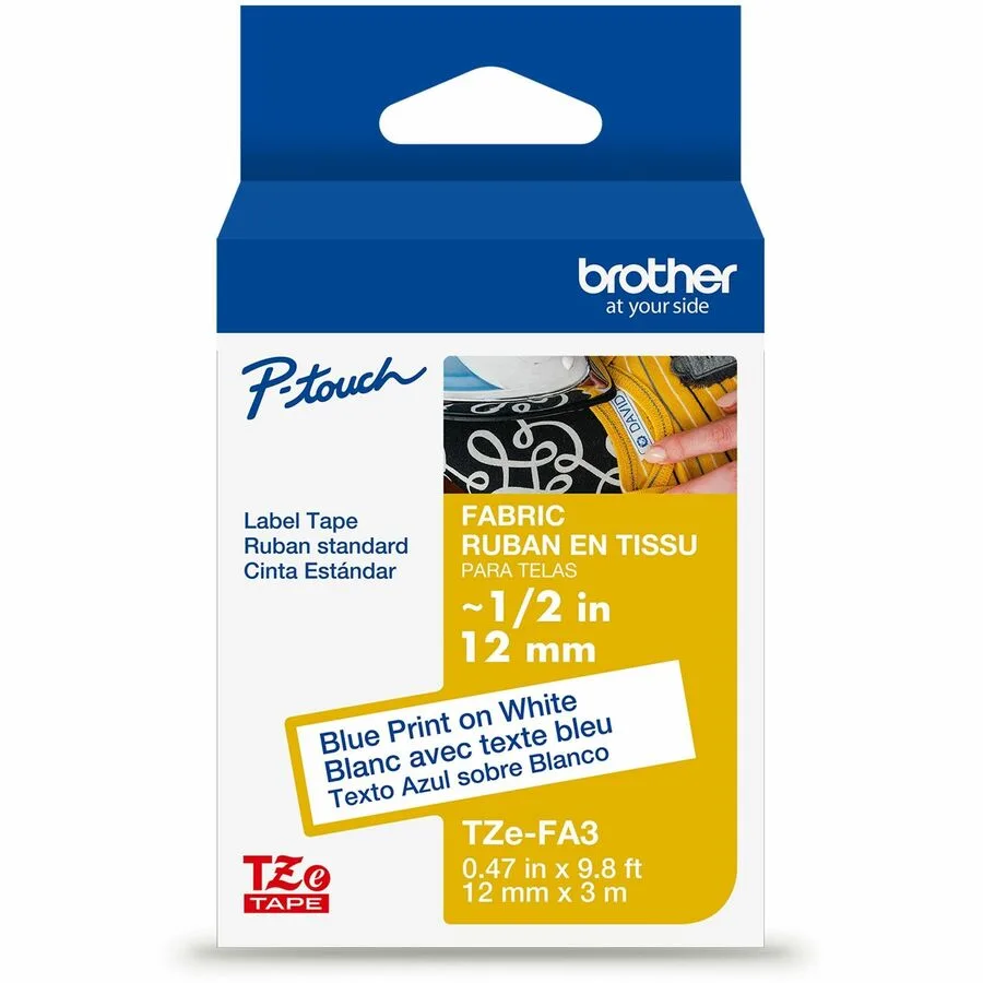 Brother Brother P-touch TZeFA3 NVY BL on WHT Fabric Label Tape 12mmX3m — product photo