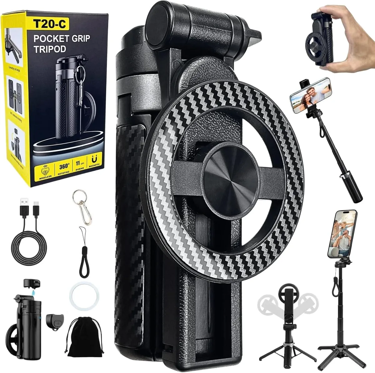 Traditions (Generic) Traditions (Generic) HG-BK 4-in-1 Magnetic Selfie Stick Tripod 360° Rotation Bluetooth Remote Black — product photo