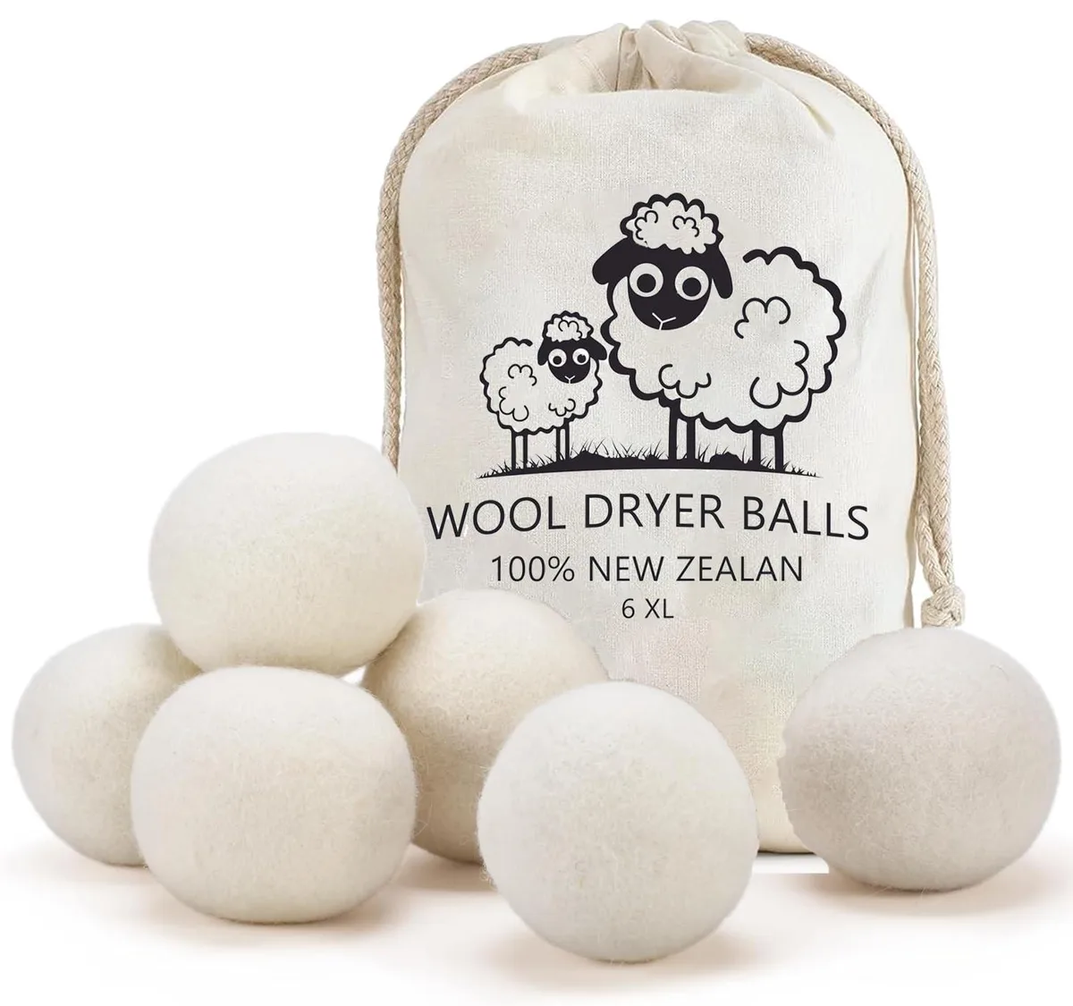 Vsjoatiw Wool Dryer Balls 6 Pack XL White — product photo