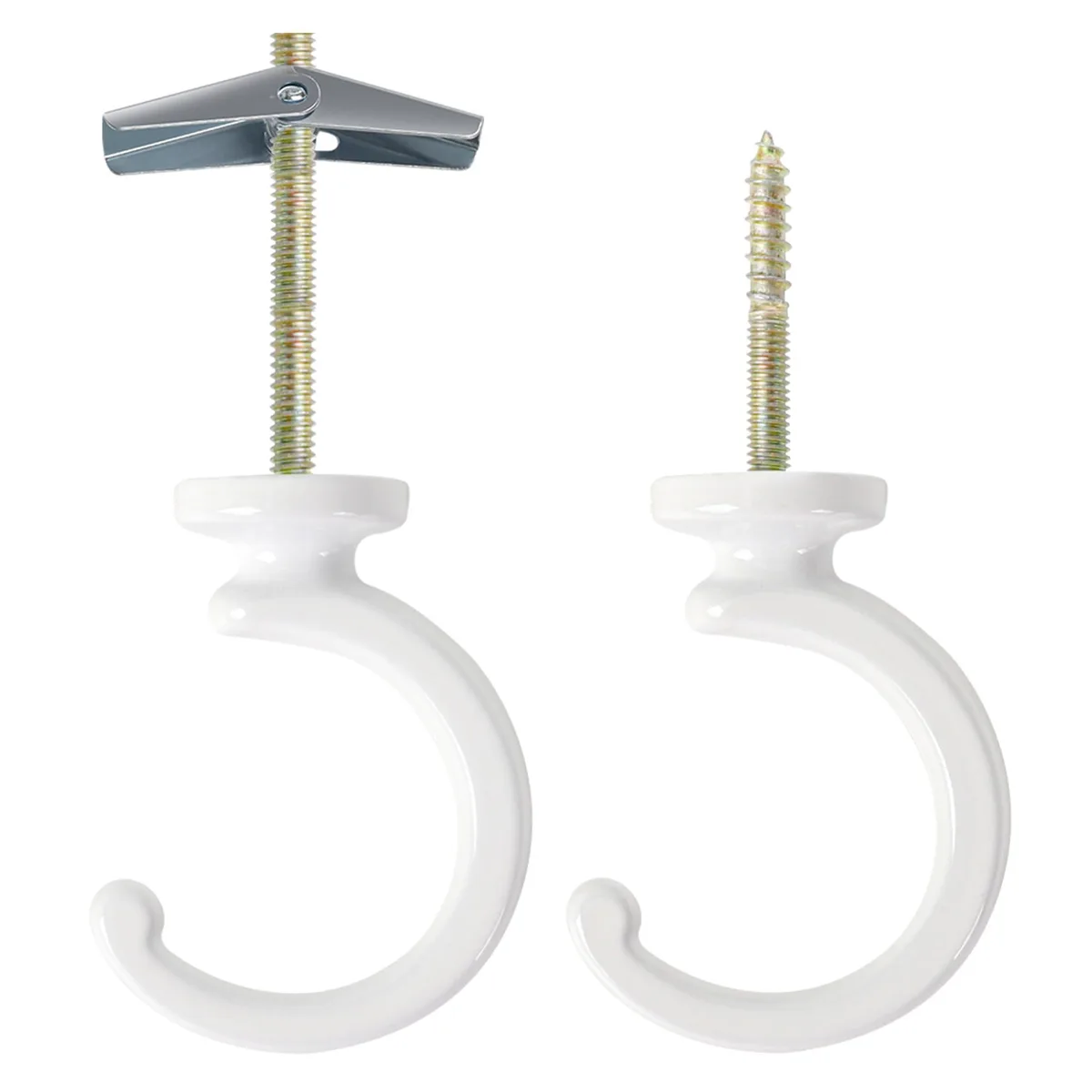 Two silver metal swag hooks with mounting hardware