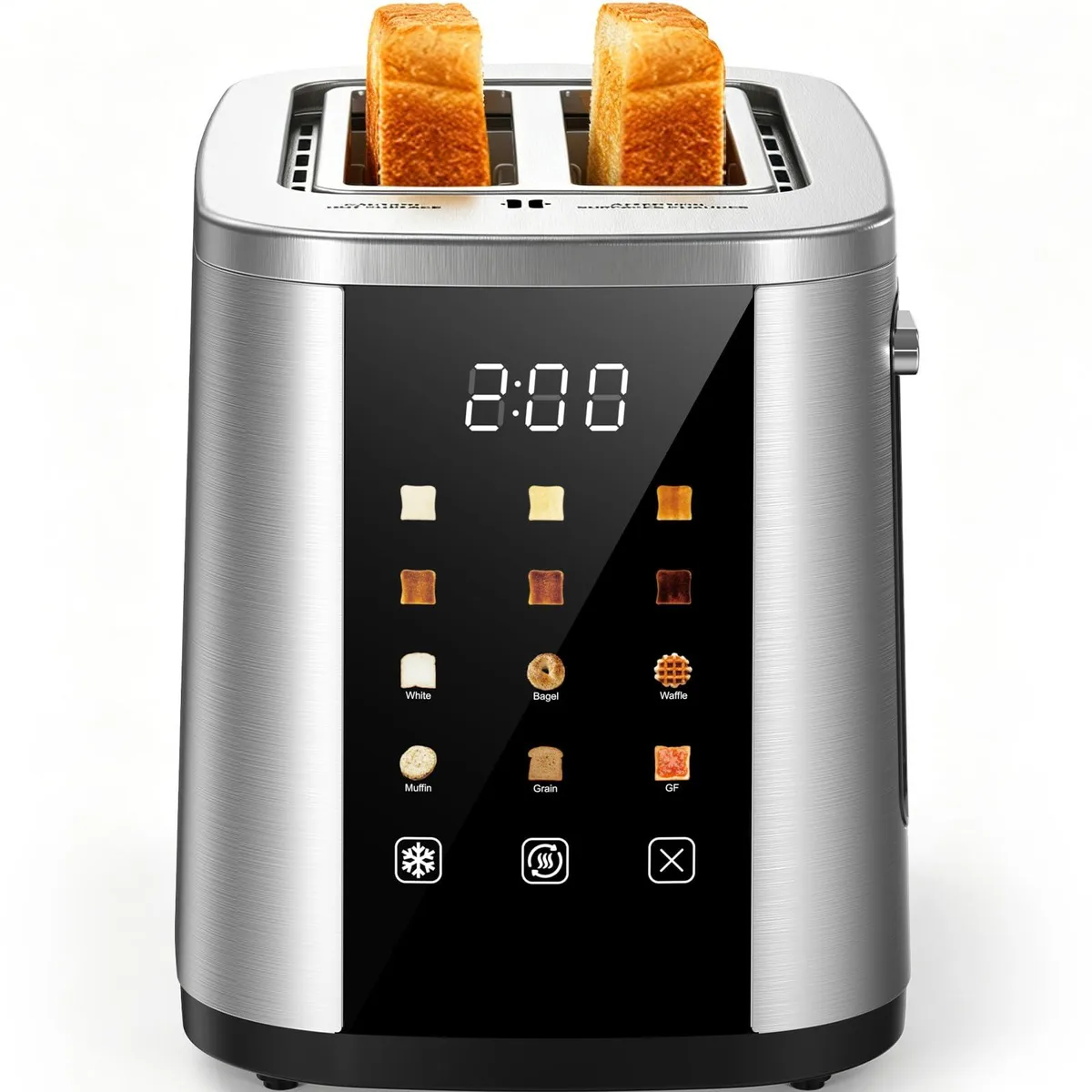  Foyoconven TAB0009-UL 2-Slice Toaster 7.2" Touch Screen 1.5" Slots 800W Stainless Steel — product photo