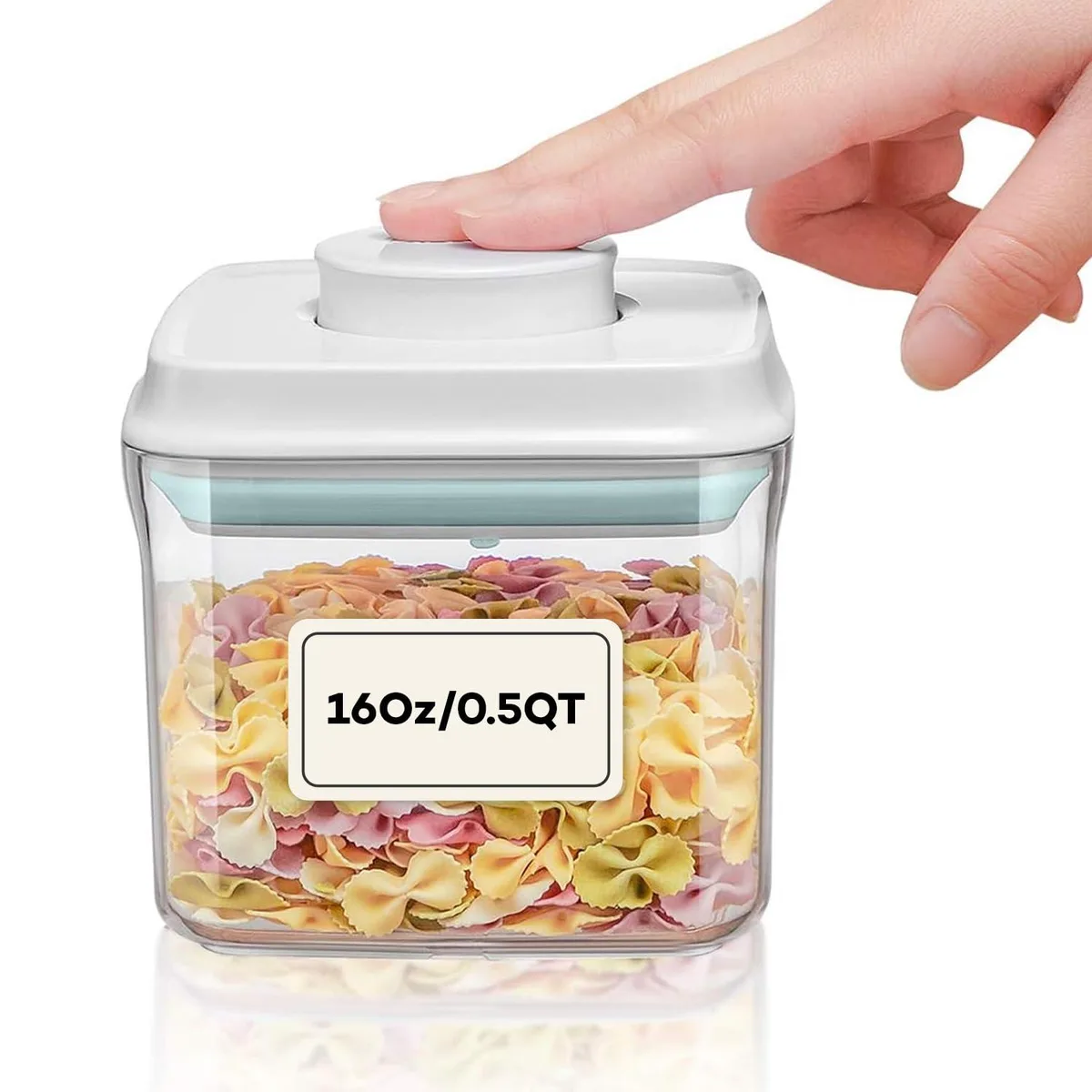 Red airtight food storage container with pop-top lid, 16 oz capacity