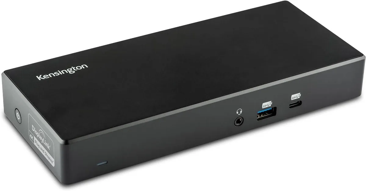 Compact rectangular dock with matte dark finish and multiple ports