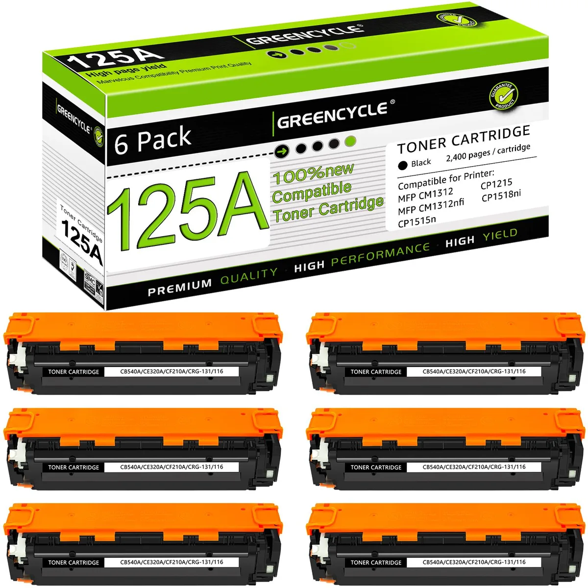 GREENCYCLE GREENCYCLE 125A CB540A Black Toner Cartridge 6 Pack — product photo