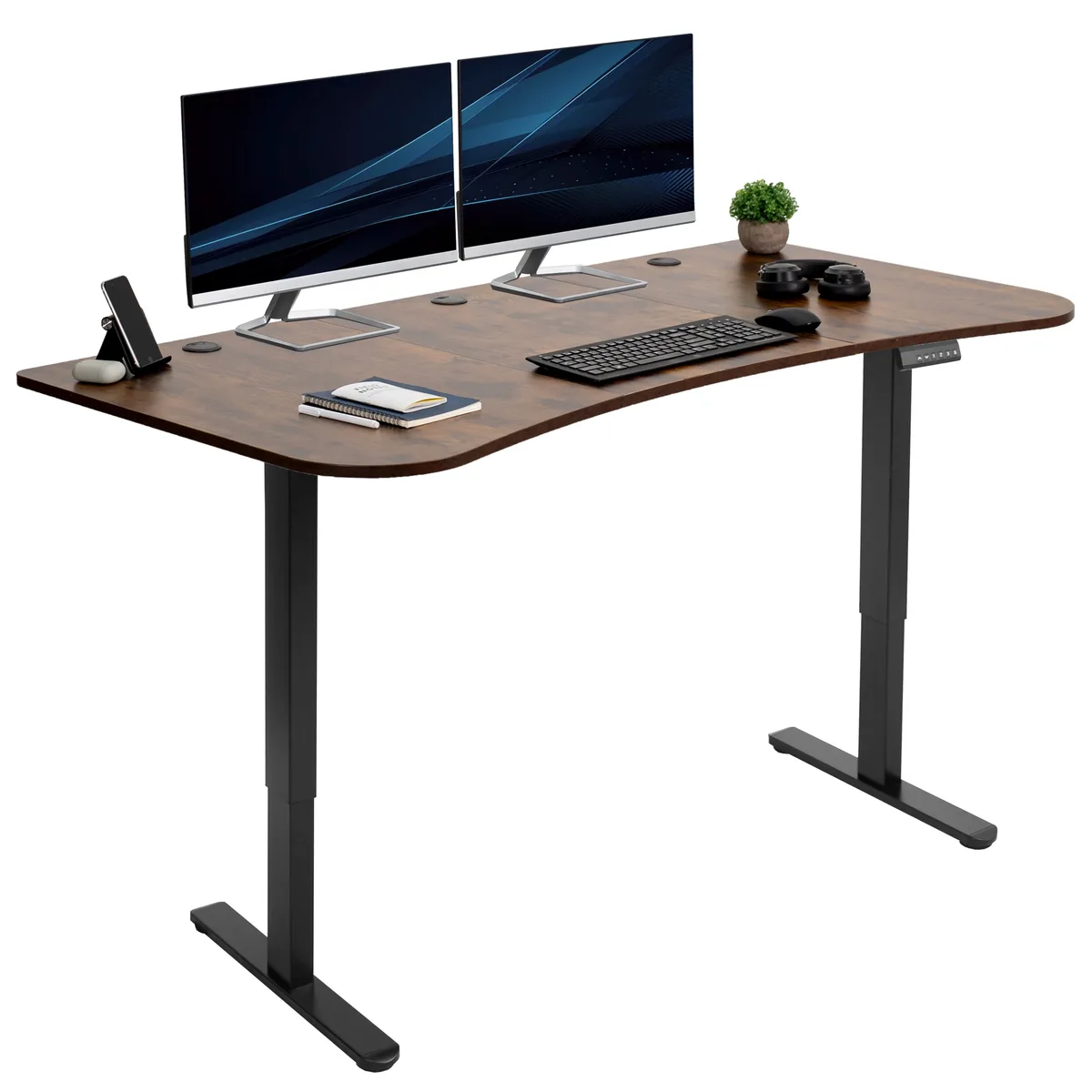 VIVO VIVO Electric 63x32 Stand Up Desk, Vintage Brown, Black Frame — product photo