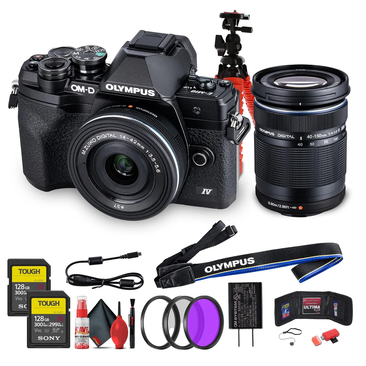 Olympus America Inc. Olympus OM-D E-M10 Mark IV 14-42mm EZ Kit 2x 128 GB Filter Tripod Silver — product photo