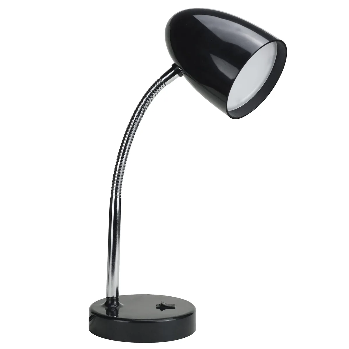 Black rectangular desk lamp, 15.66 inches tall, plastic shade, foot switch