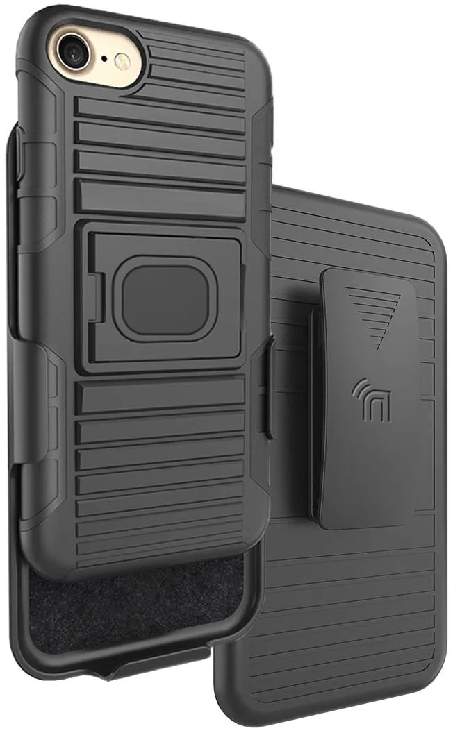 Nakedcellphone Nakedcellphone Magnetic Grip Ring Stand Case + Belt Clip Holster Combo Black for iPhone SE 2022/2020, 8, 7 — product photo