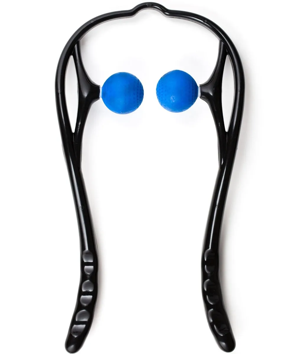 Lightweight wrap-around neck massager with two silicone balls and ergonomic handles