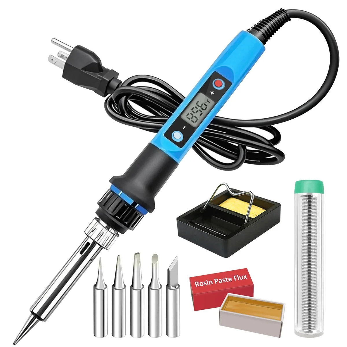Pistol-grip soldering gun with LCD display and stand