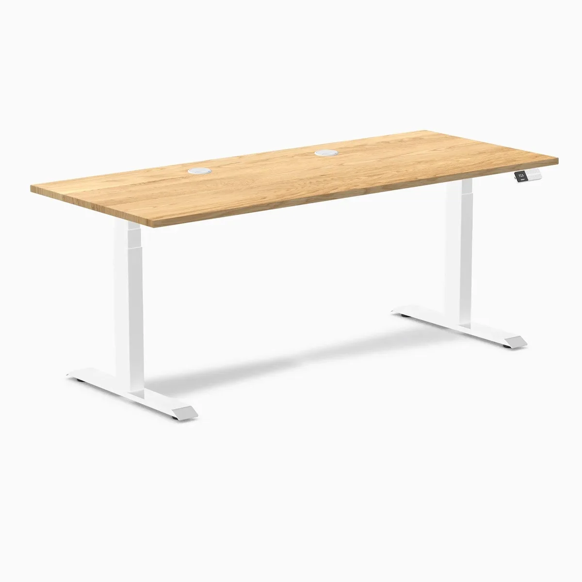Desky Desky Dual Hardwood Sit Stand Desk White Oak 72 x 30 in with Grommets White — product photo