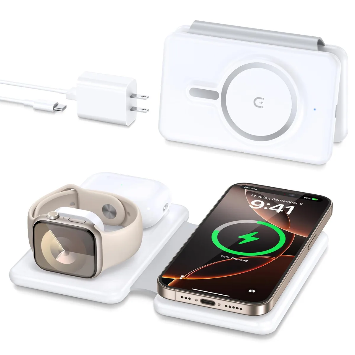  Knild G910 3-in-1 Foldable Magnetic Wireless Charger White — product photo
