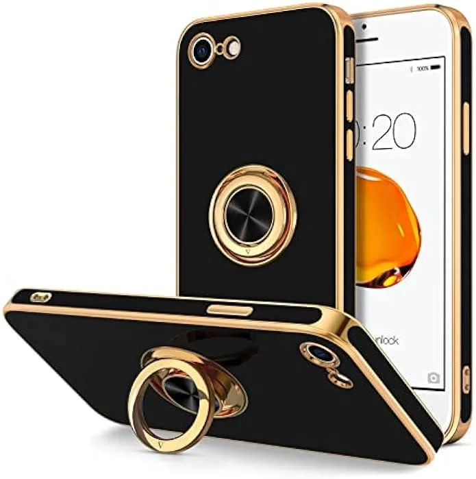 KINGARD KINGARD case for iPhone SE 2022 2020 7 8 ring kickstand magnetic black — product photo