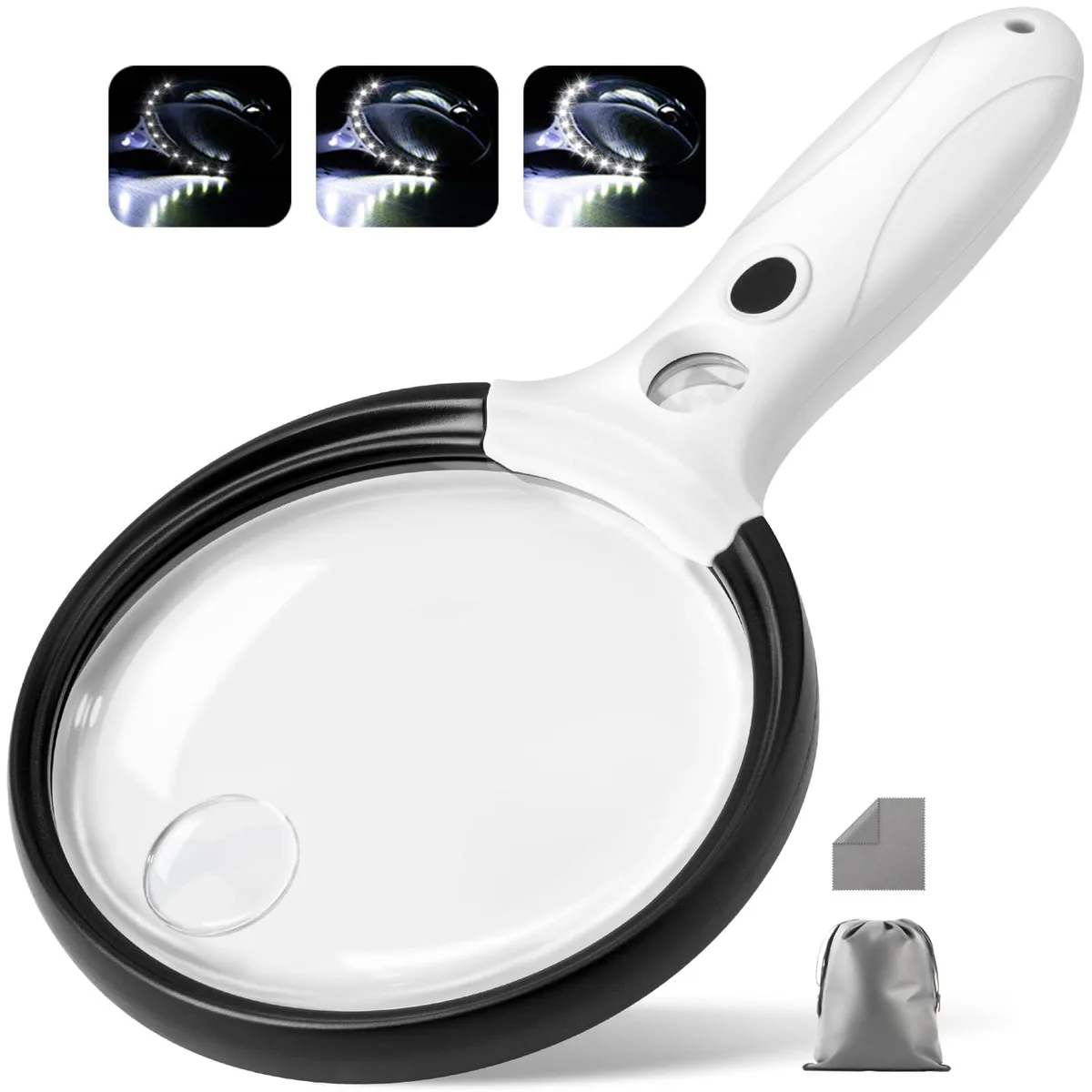  Recant XT-6908 10X 25X 45X Magnifying Glass 5.2" 12 LED Black — product photo