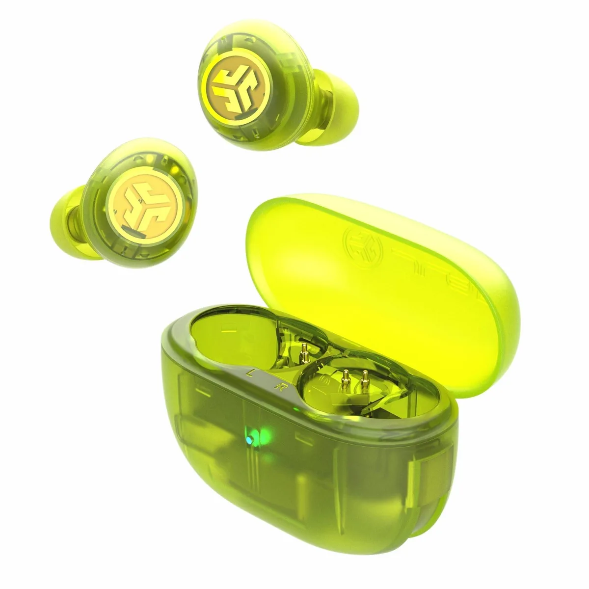 JLab Go Pop ANC True Wireless Earbuds Transparent Neon Green — product photo