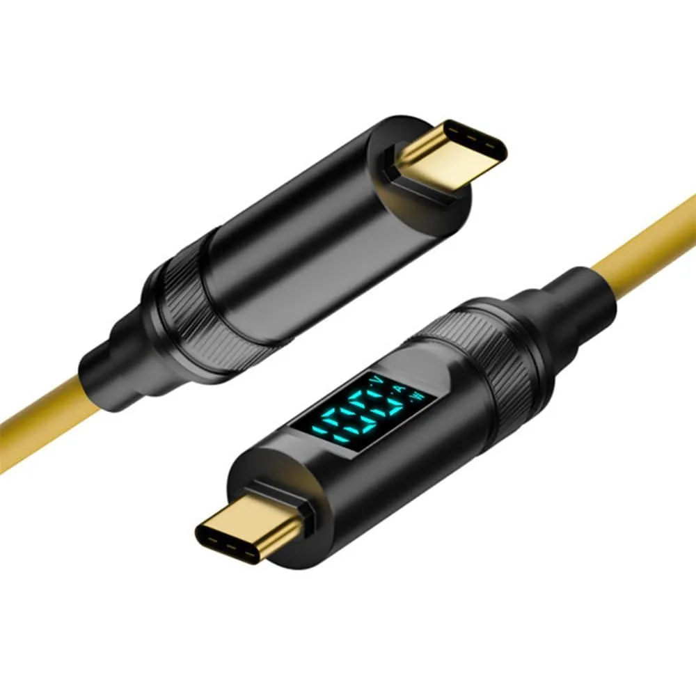 Black USB-C cable with inline LED display showing power readings