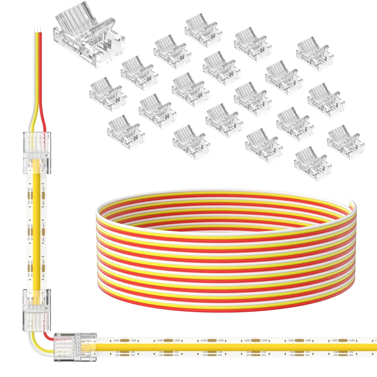  PAUTIX 3-Pin 10mm CCT COB LED Strip Connectors 20pcs 10ft 22AWG — product photo