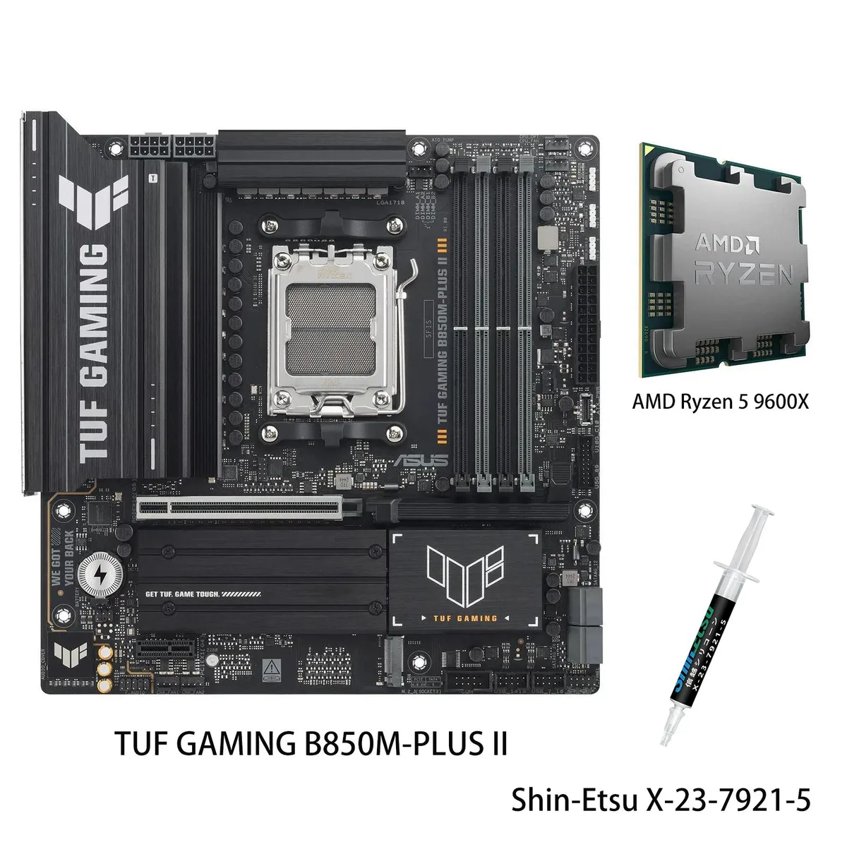 ASUS ASUS TUF GAMING B850M-PLUS II + Ryzen 5 9600X AMD motherboard CPU combo — product photo