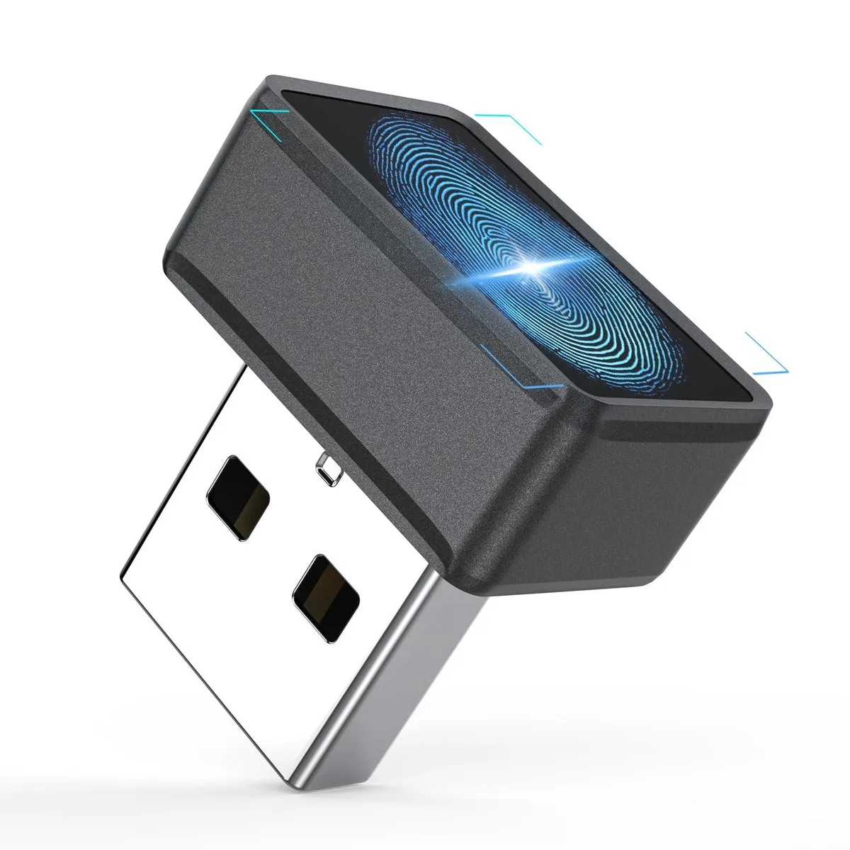 Small black USB fingerprint dongle with flush rectangular sensor
