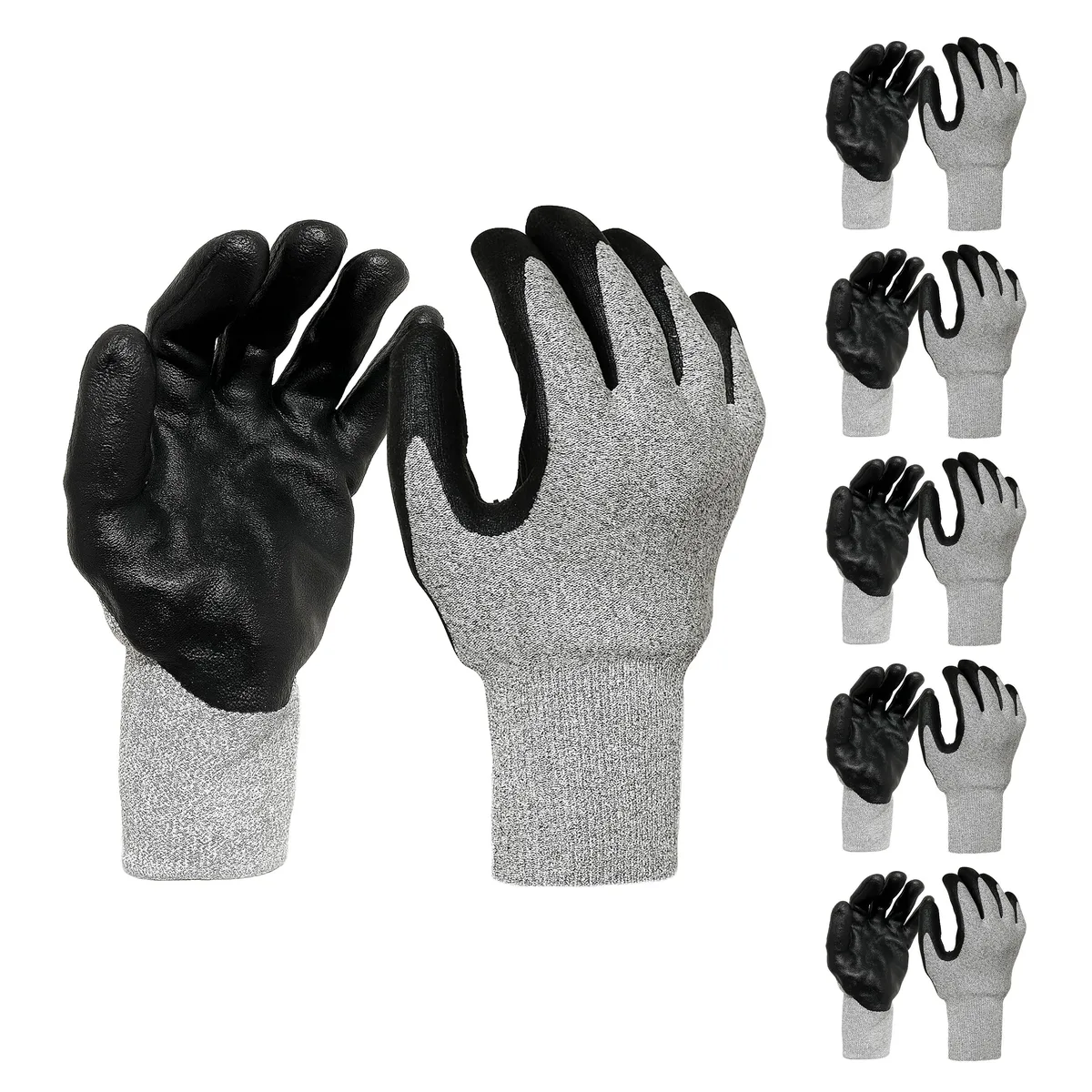 Hitrons Solutions Hitrons Solutions Grey Glass Fiber Glove Black NBR Foam Palm XL 5 pairs — product photo