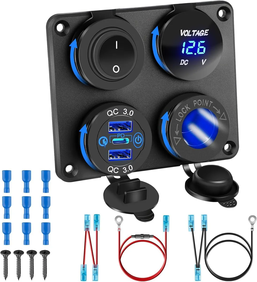 Depvko A211215 4-in-1 USB charger panel PD30W QC18W 150W socket voltmeter — product photo