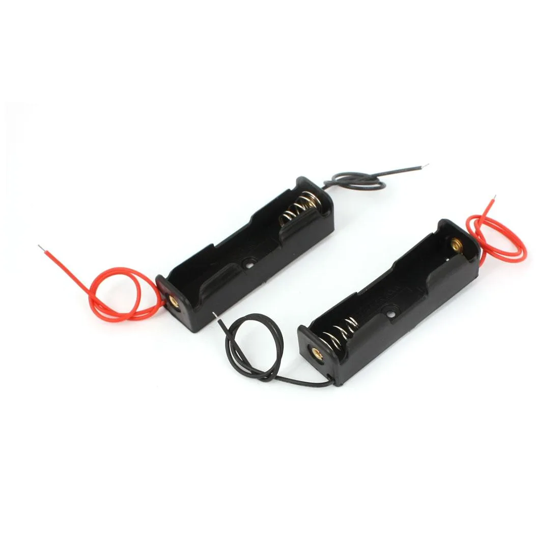 Two black plastic AA battery holders with 6 inch wires