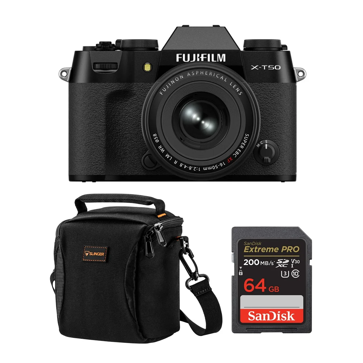 FUJIFILM FUJIFILM X-T50 Black with XF 16-50mm f/2.8-4.8, 64GB Card, 120 Bag — product photo
