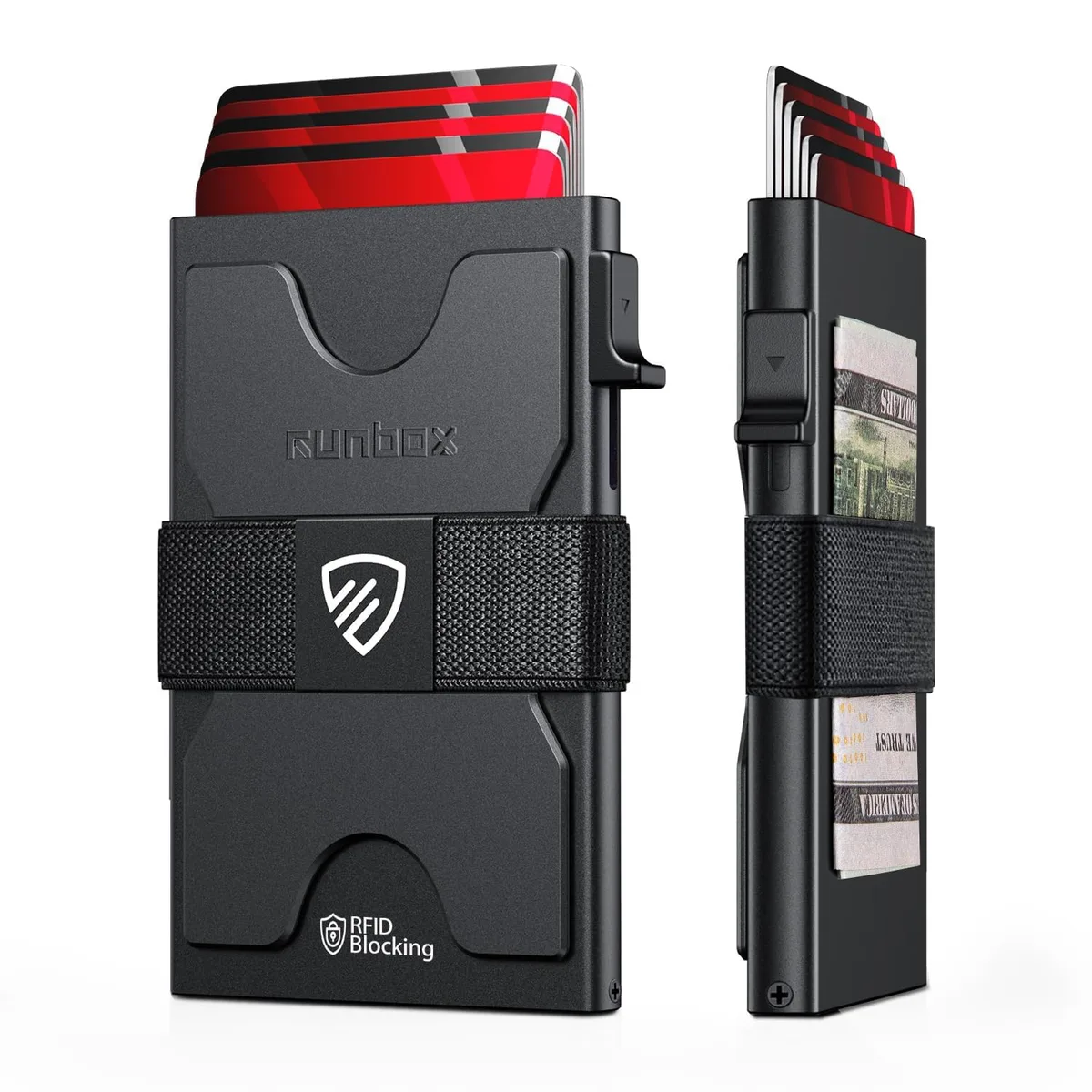 RUNBOX Kh24 wallet 12 cards .5" 2.6oz 3.9x2.5" 6063 aluminum RFID 13.56MHz — product photo