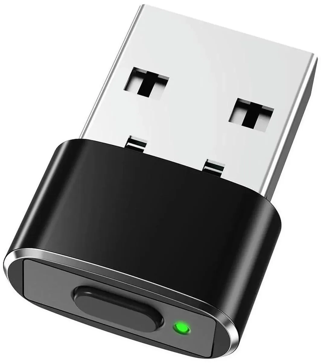 Small USB dongle with a single button, matte black finish