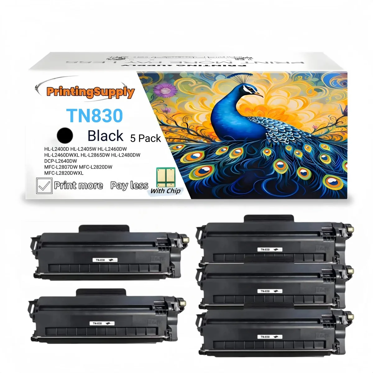 Aster Graphics Inc Aster Graphics Inc TN-830 Black Toner Cartridge 5 Pack 1,200 Pages — product photo
