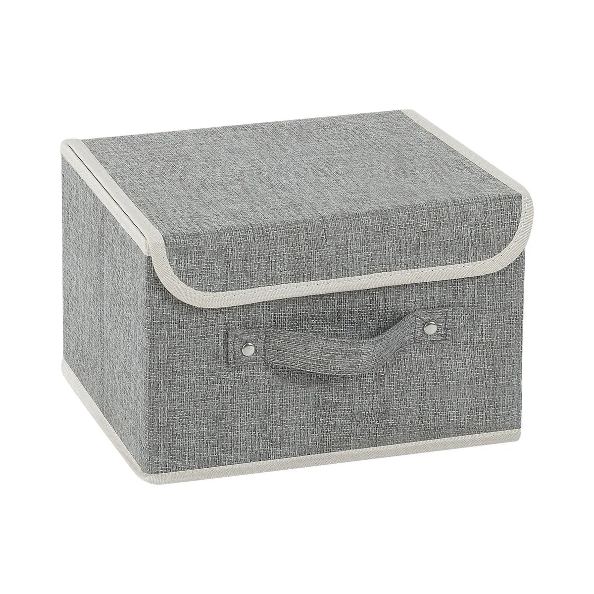 Grey fabric storage cube with lid and handle, 10.2x7.9x6.7in