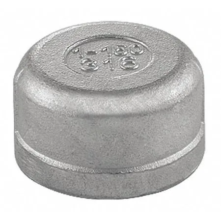 Stainless steel threaded pipe cap, 1 1/2 inch FNPT, brushed silver finish