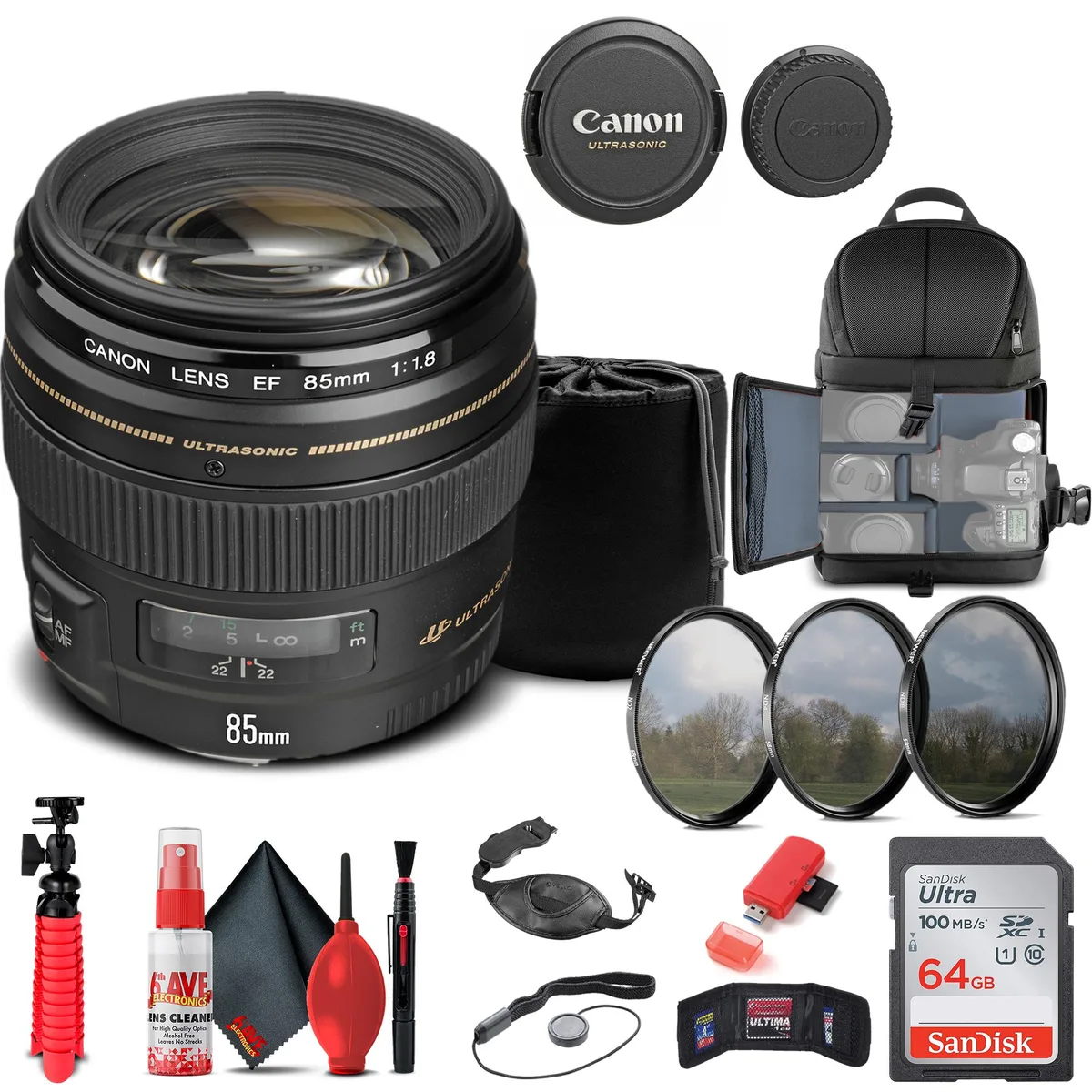 Canon Canon EF 85mm f/1.8 USM Lens (2519A003) Bundle with Filter, Backpack, 64GB Card — product photo