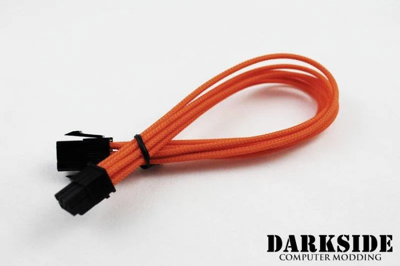 Darkside Computer Modding Darkside Computer Modding 6-Pin PCI-E 12in 30cm HSL Single Braid Extension Cable Orange UV — product photo