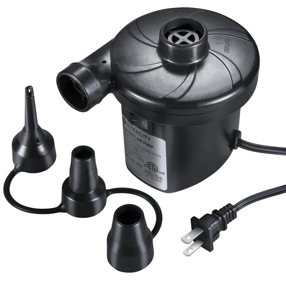 Werleo Werleo Portable Electric Air Pump 130W 0.55 PSI 3 Nozzles 110-120V Black — product photo