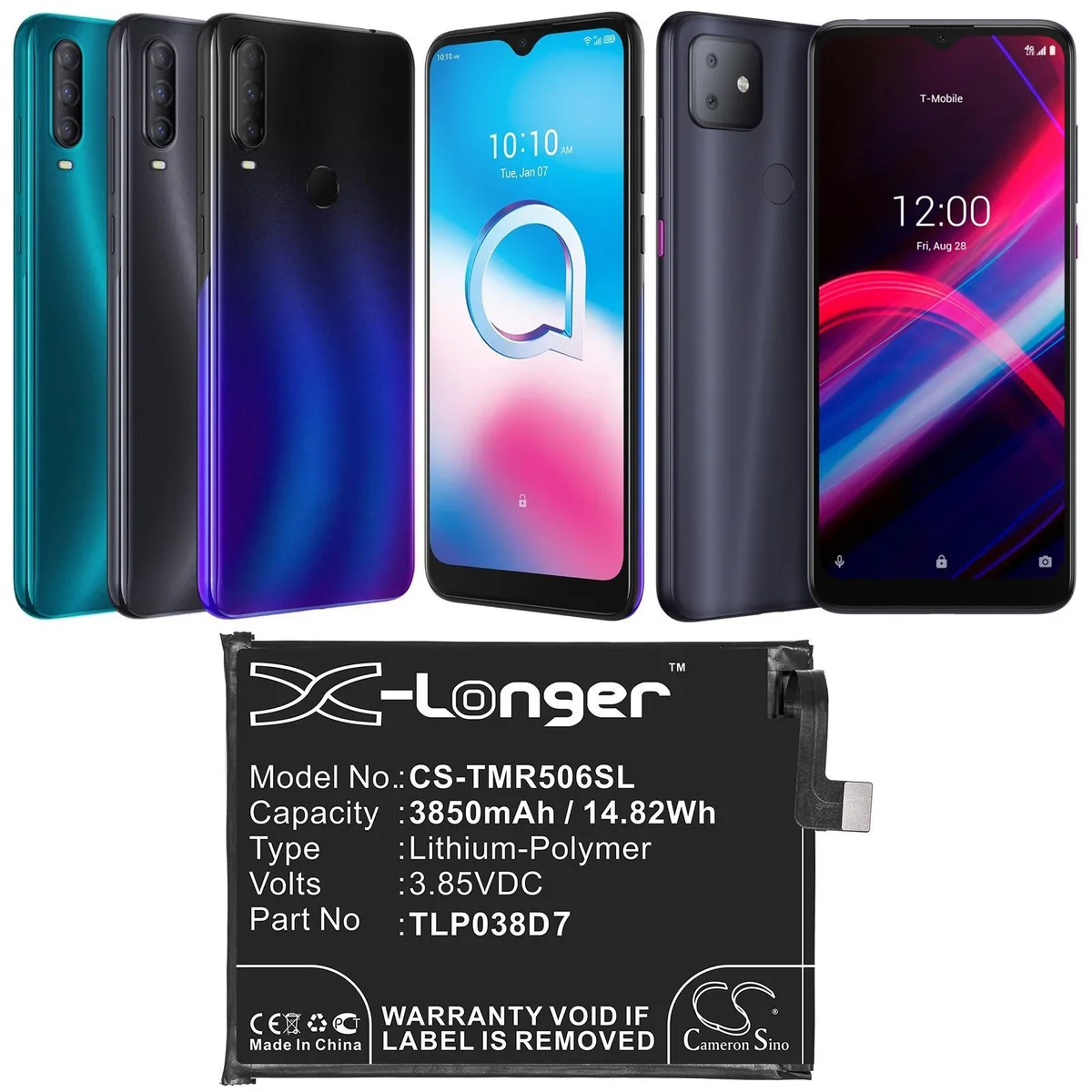 Rectangular smartphone replacement battery with silver contacts and green printed circuit board