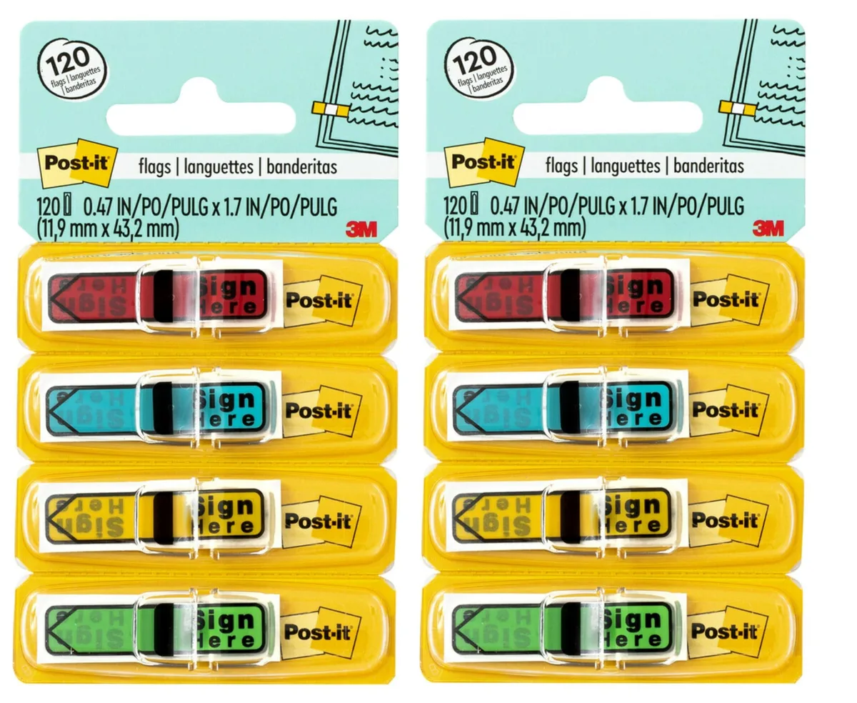 Post-it "Sign Here" arrow flags in four dispensers multicolor 240 total flags