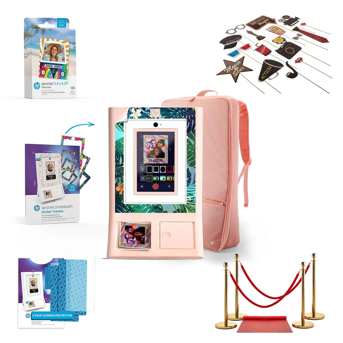 HP HP Sprocket Photo Booth Instant Color Printer Pink 100 Sheets 15 Frames 2 Screen Protectors Case — product photo