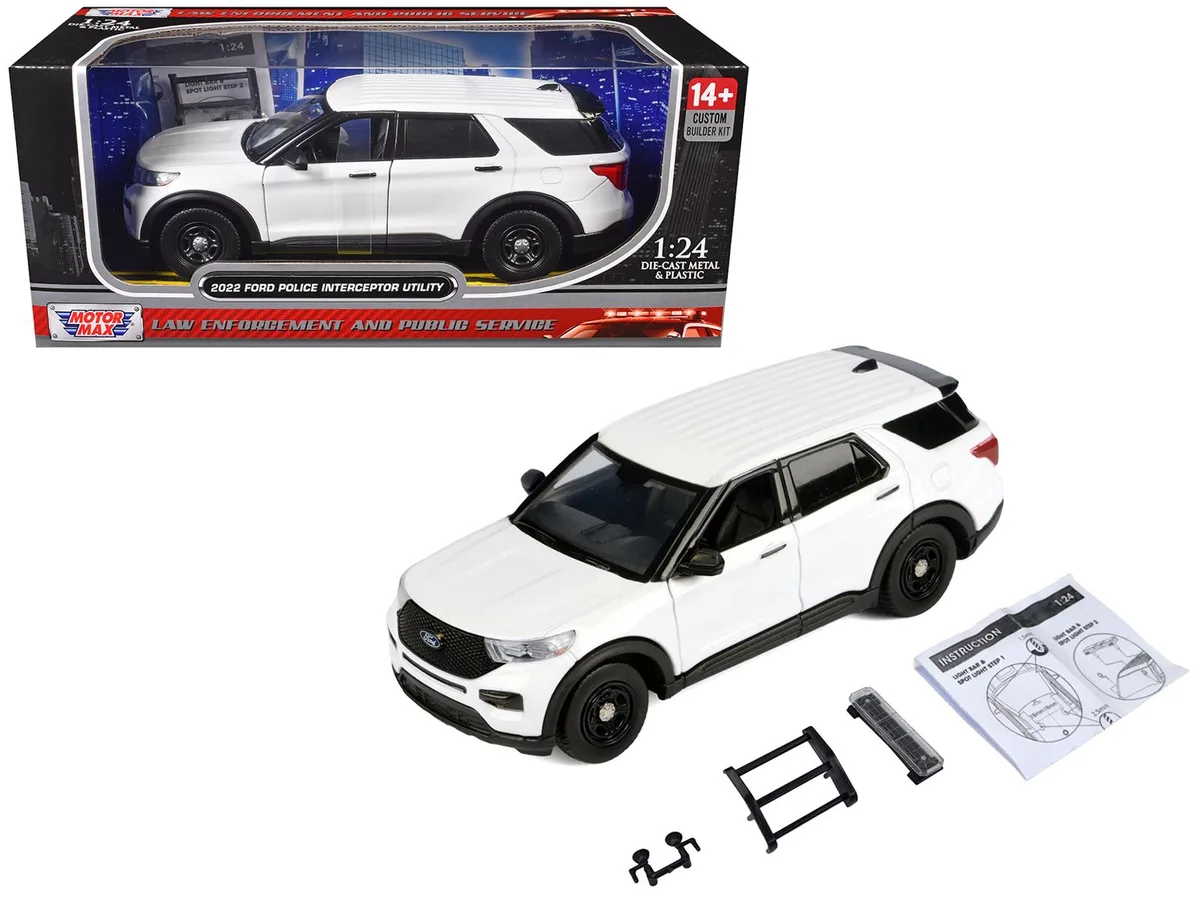 MOTORMAX MOTORMAX 2022 Ford Police Interceptor Utility Unmarked White Builder's Kit 1/24 Diecast — product photo