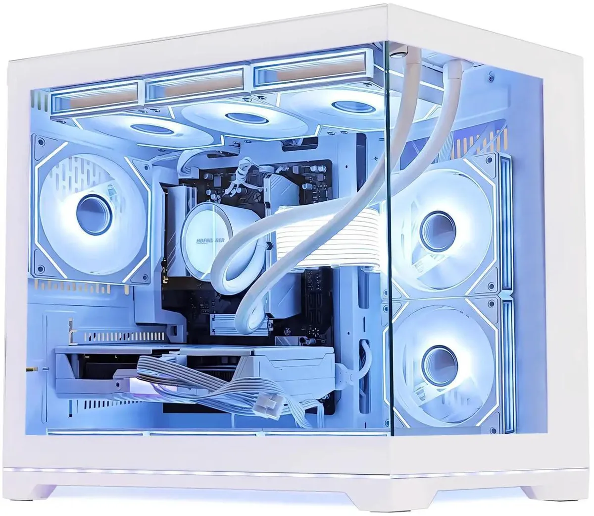 Hoengager Hoengager Gaming PC AMD Ryzen 7 9800X3D RX 9060 XT 16GB 16GB DDR5 1TB PCIe+1TB SATA 360 Liquid White — product photo