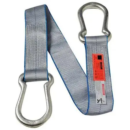 Silver polyester web sling, 6 ft long, 4 in wide, universal link ends