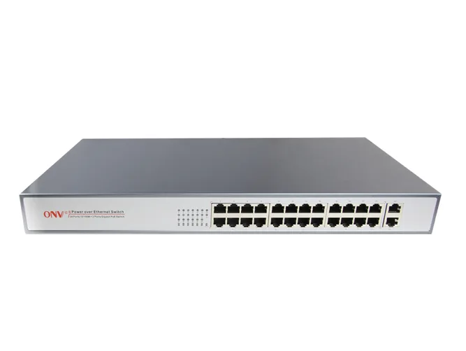 Optical Network Video Technologies Optical Network Video Technologies ONV-POE31024PU 24-port 10/100 PoE network switch with 2 gigabit uplinks — product photo