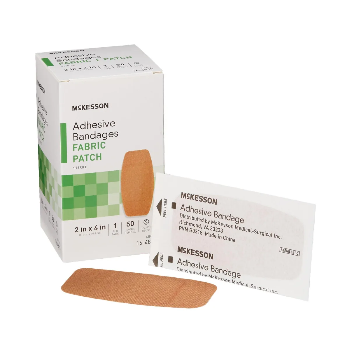  McKesson 16-4817 Sterile Fabric Patch Bandages 2x4in 50 Count — product photo