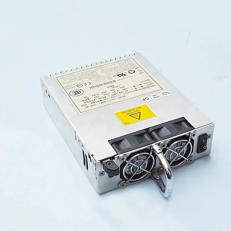 Rectangular ATX power supply unit with matte black metal casing and rear fan grille