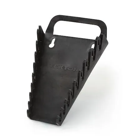 Black polymer wrench holder with folding handle and nine nonslip grippers