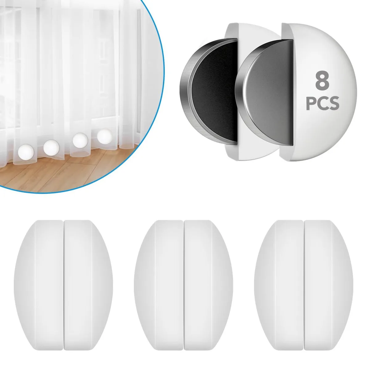 Eight white silicone-wrapped magnetic weights in four pairs