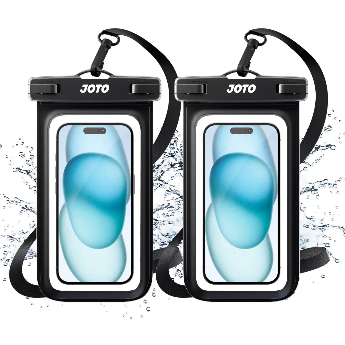  JOTO Waterproof Phone Pouch 2 Pack IPX8 7.0" Black — product photo